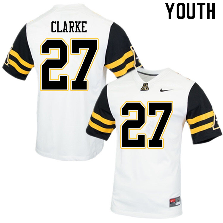 Youth #27 Ronald Clarke Appalachian State Mountaineers College Football Jerseys Sale-White